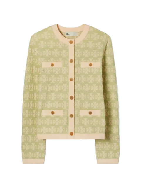 Tory Burch logo-pattern terry-cotton cardigan Green 183556