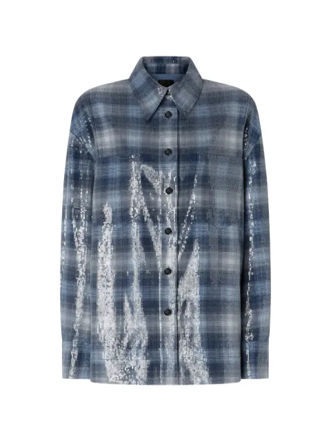 PINKO overshirt with check pattern and sequins Blue 107144A3FD