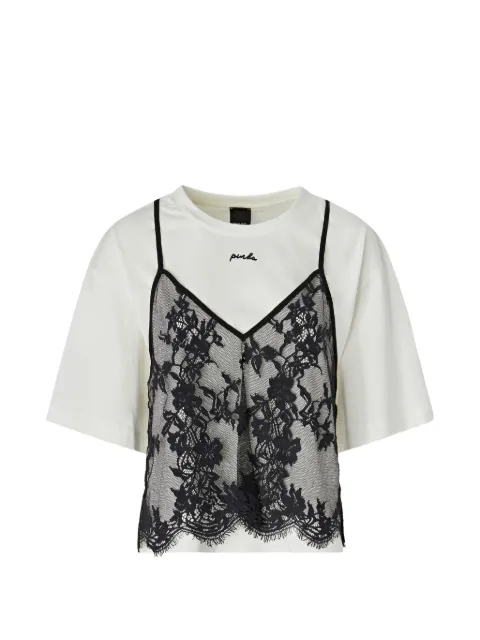 PINKO lace-overlay logo-embroidered T-shirt White 107155A3FL