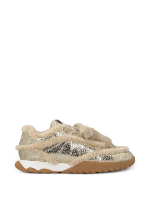 PINKO shearling-trim cracked-effect sneakers Gold SS0179P156