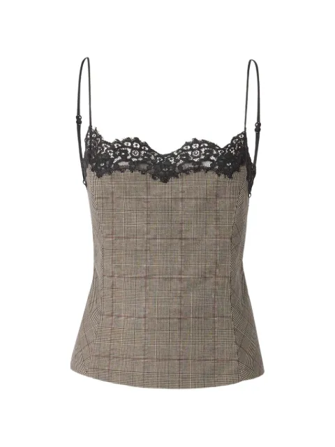 PINKO lace-trim Prince of Wales check top Neutrals 107472A3FF