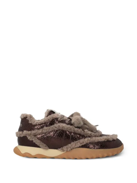 PINKO cracked-effect shearling-trim sneakers Brown SS0179P156