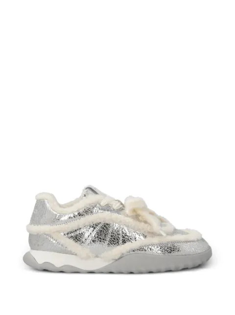 PINKO cracked-effect shearling-trim sneakers Silver SS0179P156