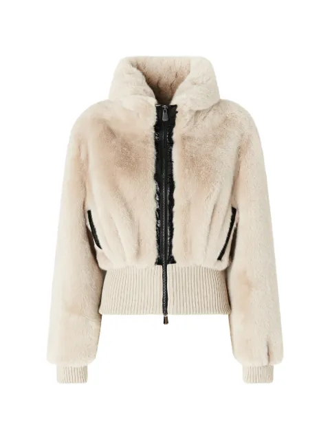 PINKO Bagels faux-fur ribbed-trim jacket Neutrals 107040A3E7