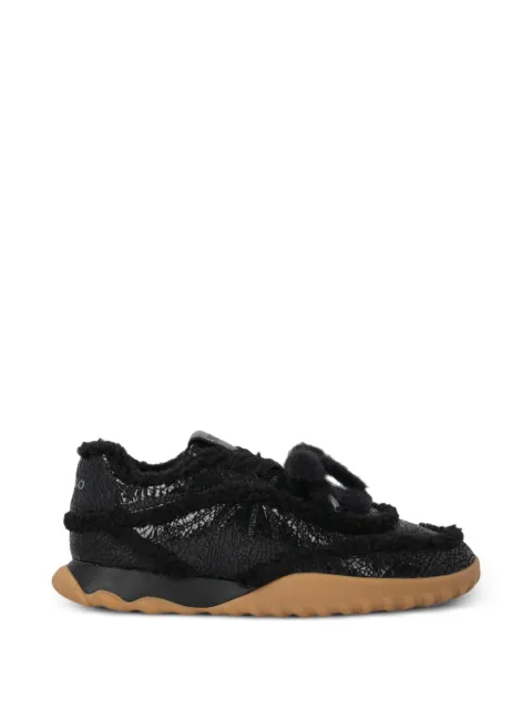 PINKO shearling-trim crackle-effect sneakers Black SS0179P156