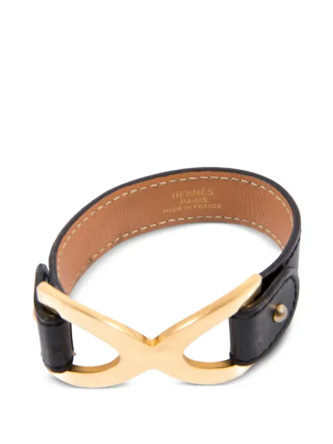 Hermès Pre-Owned 1990s infinity plaque leather bracelet Black 15016497
