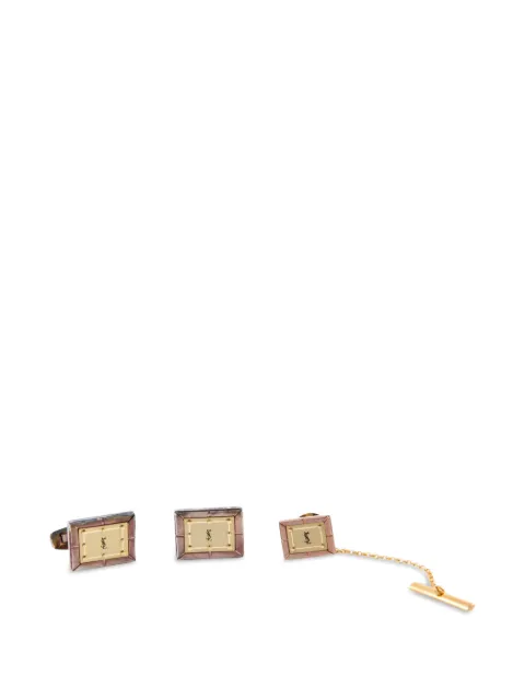 Saint Laurent Pre-Owned 1980s logo-engraved cuff-links and tie pin set (set of three) Gold 15016488