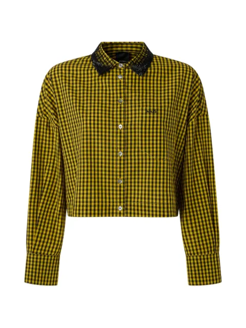 PINKO cropped check shirt with jewel collar Yellow 107005A3FQ