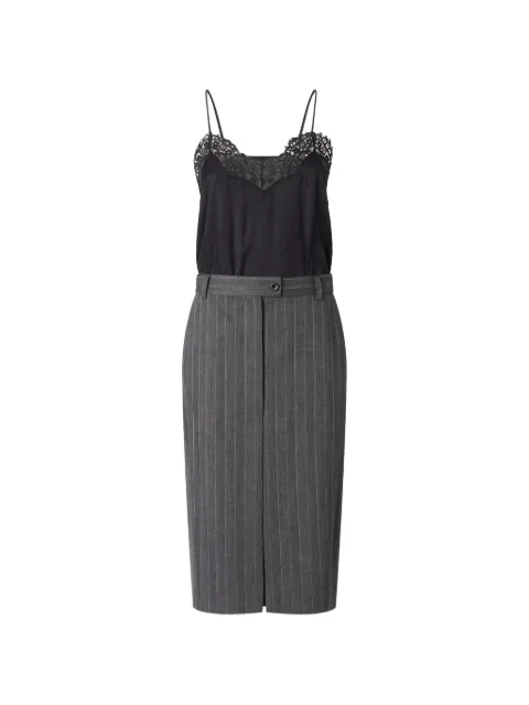 PINKO lace-trim pinstripe midi dress Grey 107497A3FF