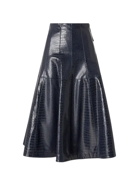 PINKO croc-effect flared midi skirt Blue 107828A3MR