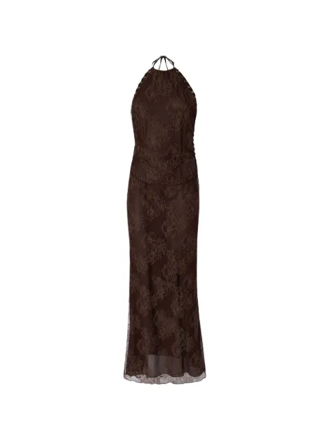 PINKO lace-overlay halterneck dress Brown 107532A3GZ