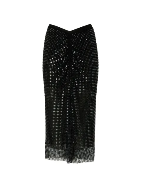 PINKO mesh-effect calf-length skirt with rhinestones Black 107323A3IH
