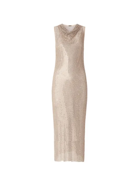 PINKO mesh-effect midi dress with rhinestones Gold 107322A3IH
