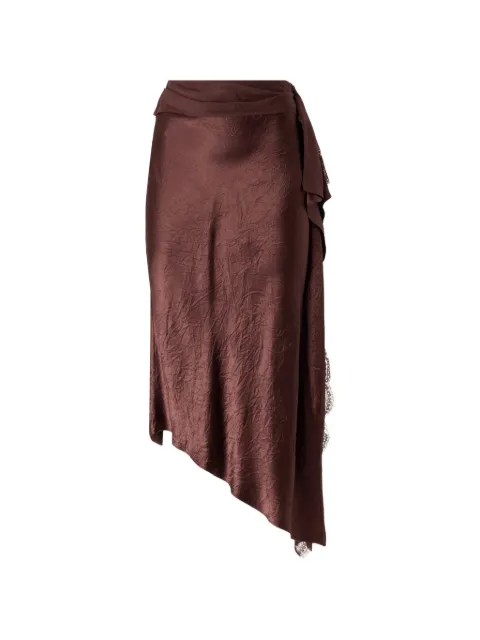 PINKO lace-trim asymmetric midi skirt Brown 107544A3GA