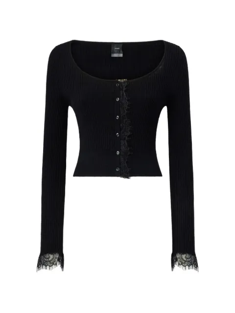PINKO cropped cardigan in silk and cashmere blend with lace Black 107268A3I0