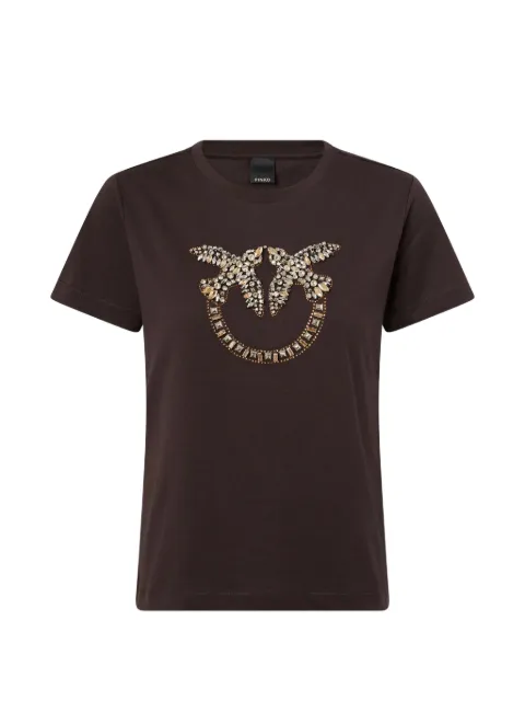 PINKO T-shirt with Love Birds jewel maxi embroidery Brown 100535A3JP