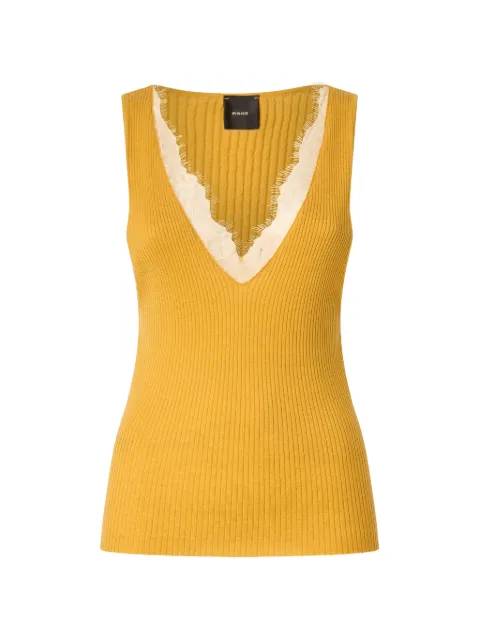 PINKO lace-trim ribbed top Yellow 107266A3I0