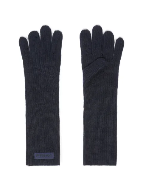 PINKO ribbed-knit logo-patch gloves Blue 105997A3EI