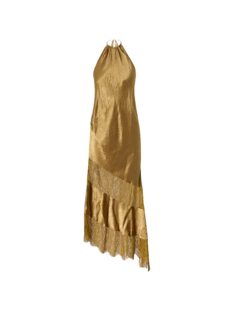 PINKO asymmetric satin midi dress with lace Gold 107542A3GA