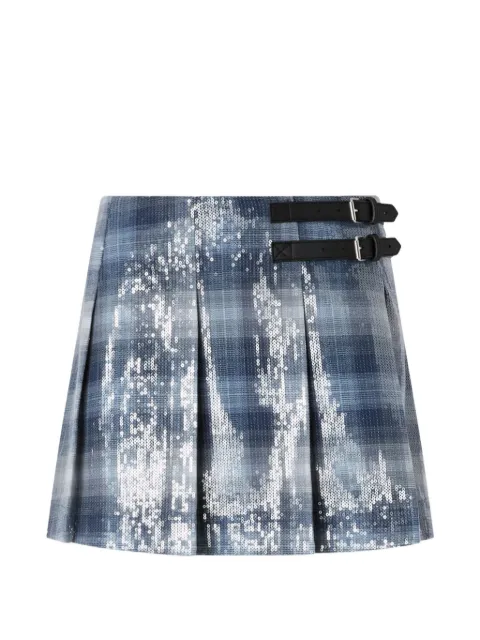 PINKO mini skirt with check pattern and sequins Blue 107197A3FD
