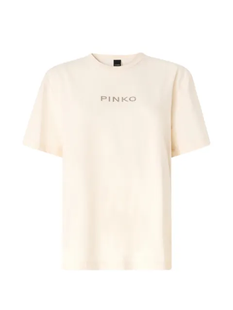 PINKO logo-print rhinestone-embellished T-shirt Neutrals 105526A3KJ