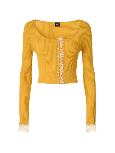 PINKO lace-trimmed ribbed cardigan Yellow 107268A3I0