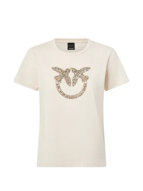 PINKO T-shirt with Love Birds jewel maxi embroidery Neutrals 100535A3JP