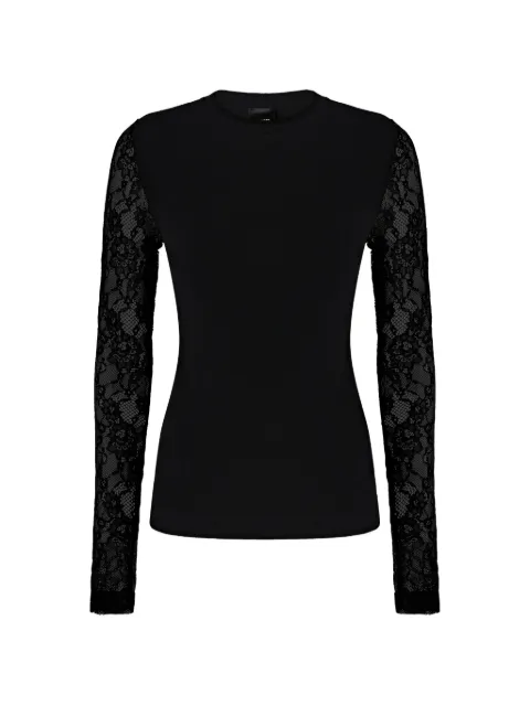 PINKO lace-sleeve ribbed top Black 107524A3K6