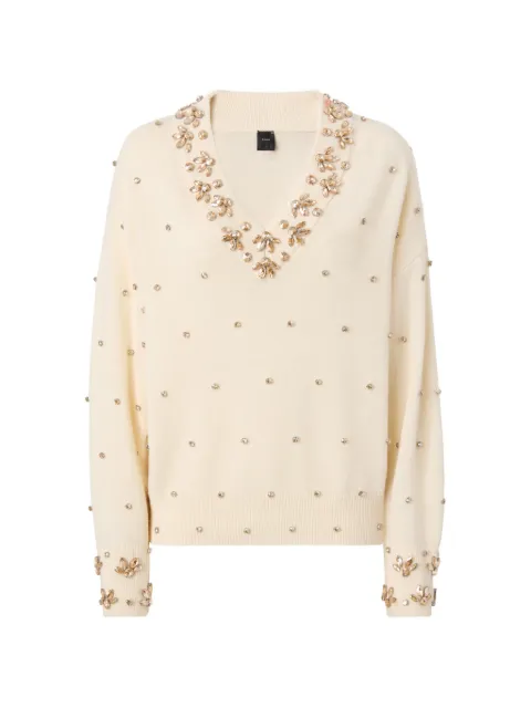 PINKO crystal-embellished V-neck sweater Neutrals 107878A3P5