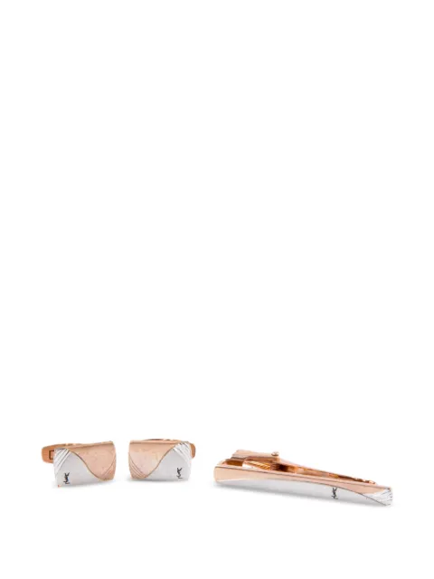Saint Laurent Pre-Owned 1980s Cassandre-logo cufflinks and tie clip set (set of three) Gold 15016499