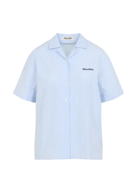 Miu Miu gingham-check logo-embroidered shirt Blue MK2048197I