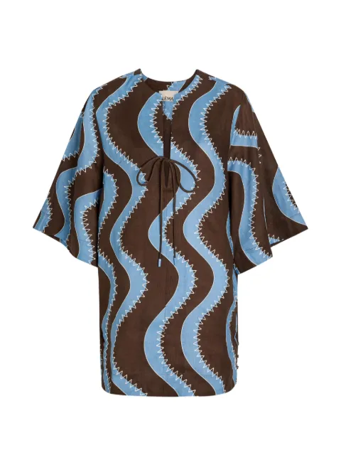 ALEMAIS Frankie wave-print tie-neck mini dress Blue 7411D