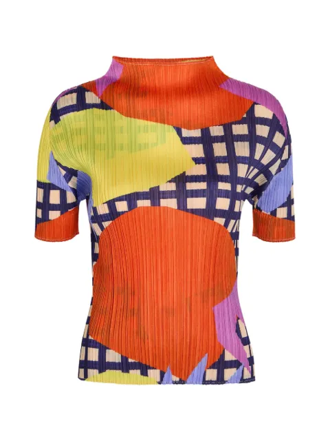 Pleats Please Issey Miyake Market plissé-effect abstract-print top Red PP66JK722