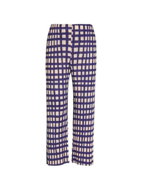 Pleats Please Issey Miyake Basket plissé-effect checked trousers Blue PP66JF732