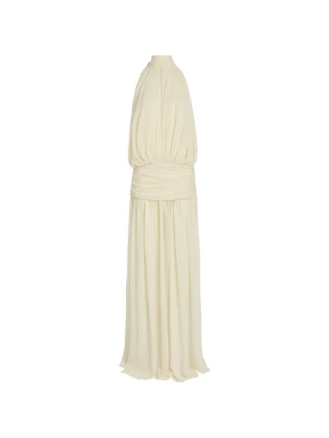 De La Vali Cruz halterneck ruched maxi dress Neutrals DS2619
