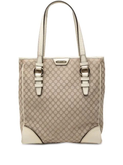 Celine Pre-Owned 2008 Croc Embossed Leather Trimmed Macadam Canvas tote bag White E7LJIJCB9F3NF13O