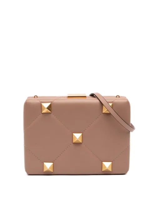 Valentino Garavani Pre-Owned 2018-2026 Calfskin Roman Stud Box Clutch on Strap crossbody bag Brown ZAD6ZDSBL7YY3FZT