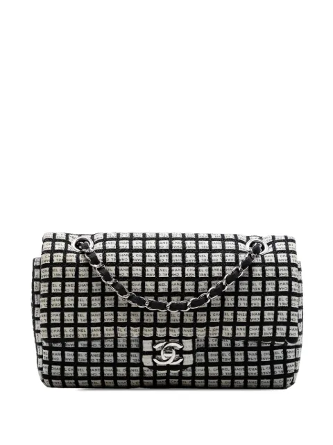 CHANEL Pre-Owned 2014 Medium Classic Tweed and Ribbon Logo Double Flap shoulder bag Black OR6O67HZ06SFKXGN