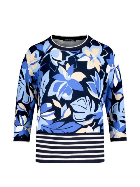 Betty Barclay floral-print striped-hem sweater Blue 54001727