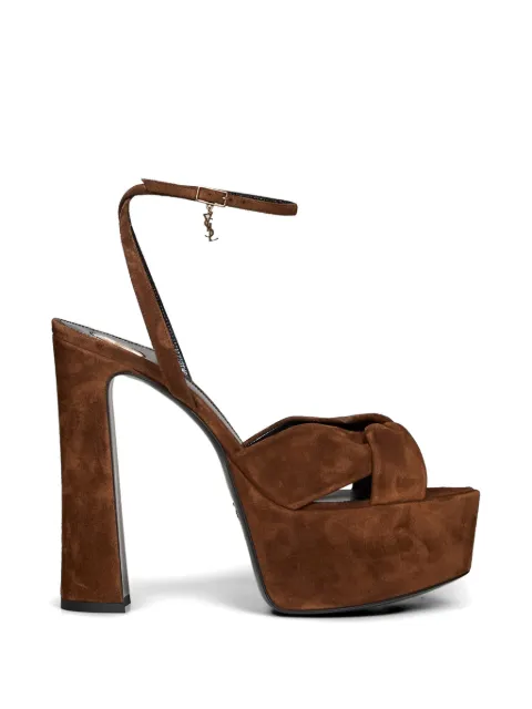 Saint Laurent Cassandre-charm cross-over sandals Brown 86973027D002319