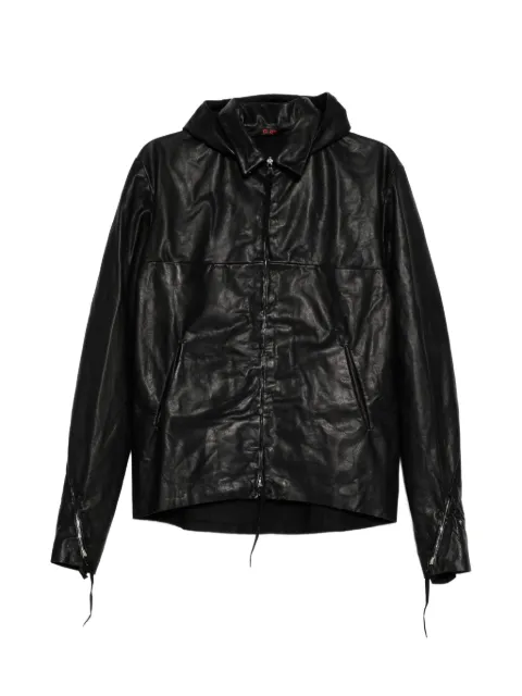 Ma+ detachable-hood leather biker jacket Black J214DZ