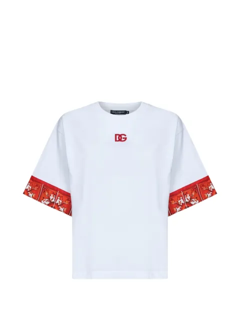Dolce & Gabbana Maiolica-print logo-embroidered T-shirt White F8V06ZGDDT1