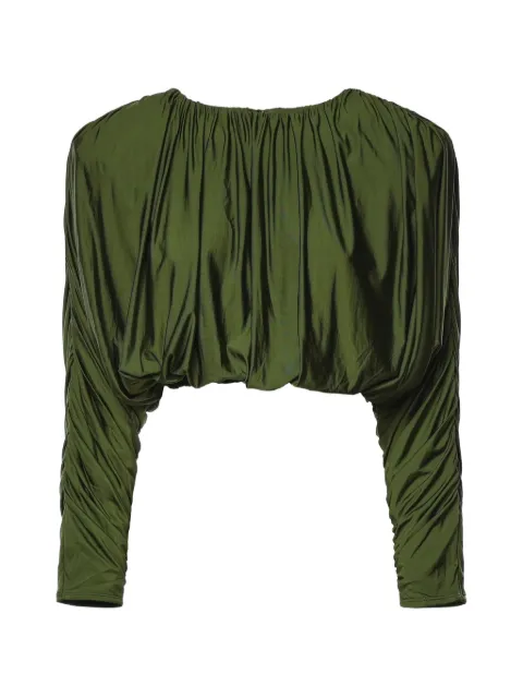 Self-Portrait ruched-detail cropped sweater Green AW26009TAGR