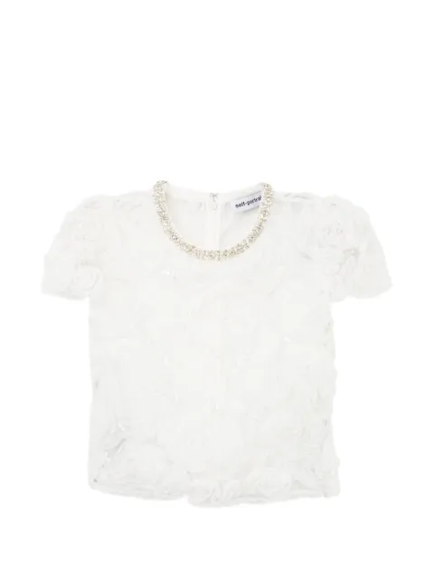 Self-Portrait floral-appliqué crystal-embellished blouse White SFPTP26101TXRWHX008