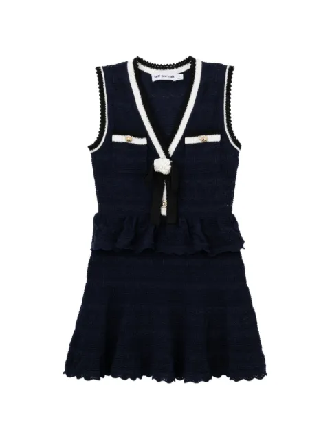 Self-Portrait ruffled crochet-knit mini dress Blue SFPDS26075SXRNYX00S