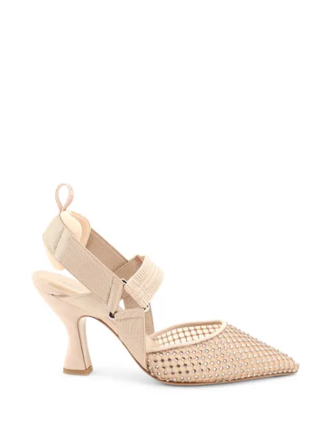 FENDI Colibrì mesh and suede high-heeled slingbacks pumps Pink 8J9243B18M