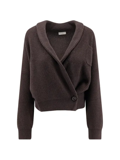 Brunello Cucinelli ribbed-knit shawl-collar cardigan Brown M12724306C9792