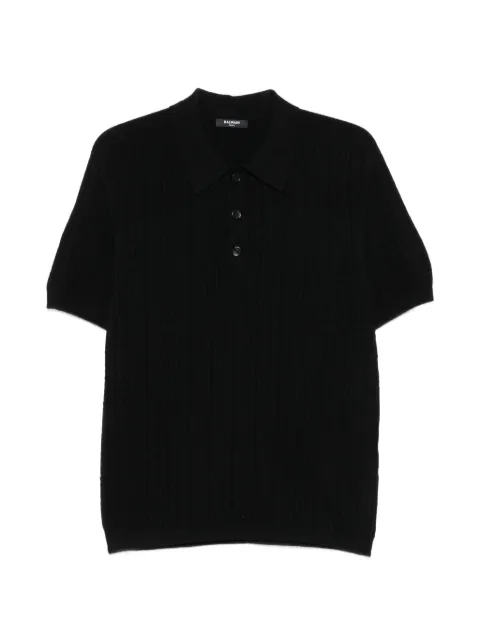 Balmain monogram-knit polo shirt Black HH1GB067KK310PA