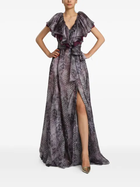 MIAU by Clara Rotescu Soren snakeskin-print ruffled maxi dress Red SOREN