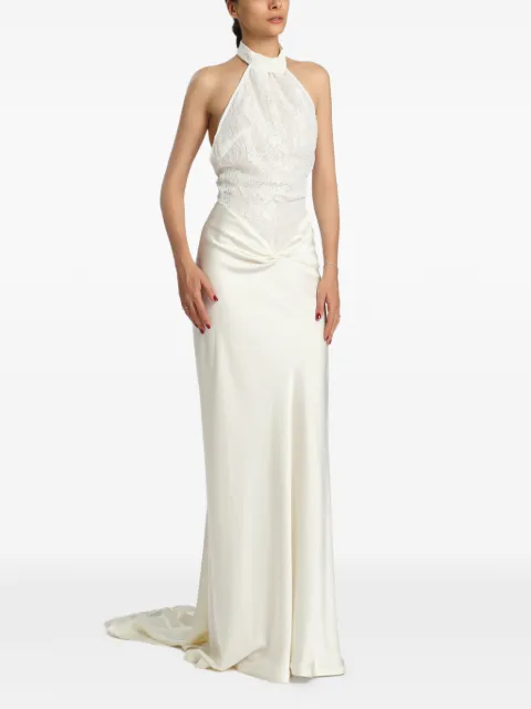 MIAU by Clara Rotescu Sonave lace-panelled halterneck maxi dress White SONAVE